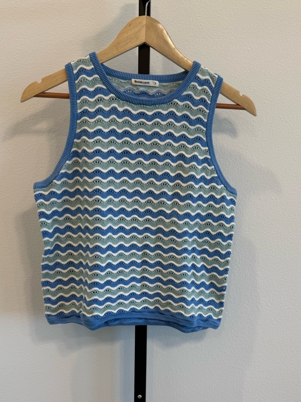 Marine Layer Fay Sleeveless Crochet Sweater Blue Small Coastal Casual Layer